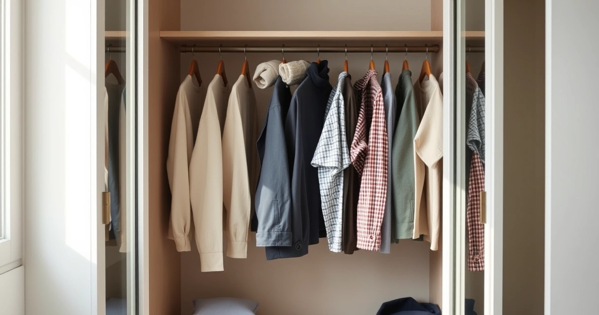 Roupas dobradas com cuidado dentro de um guarda-roupa aberto