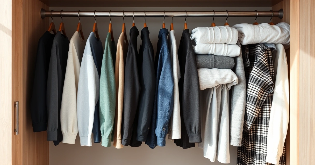 Roupas dobradas com cuidado dentro de um guarda-roupa aberto