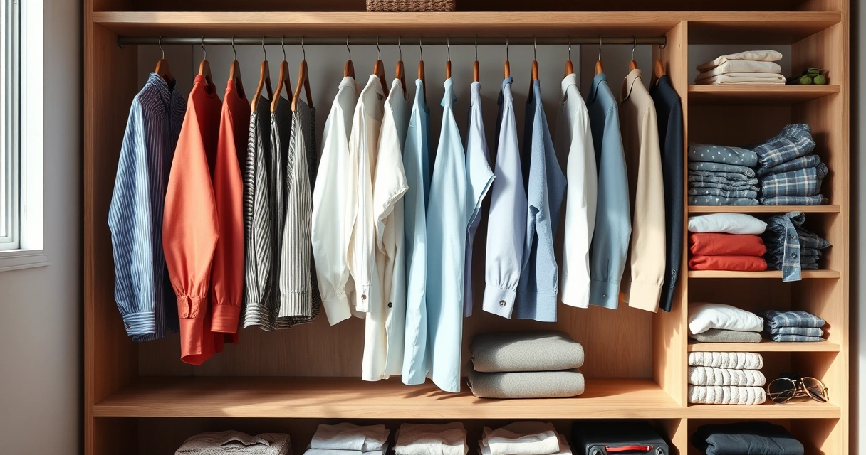Roupas dobradas com cuidado dentro de um guarda-roupa aberto
