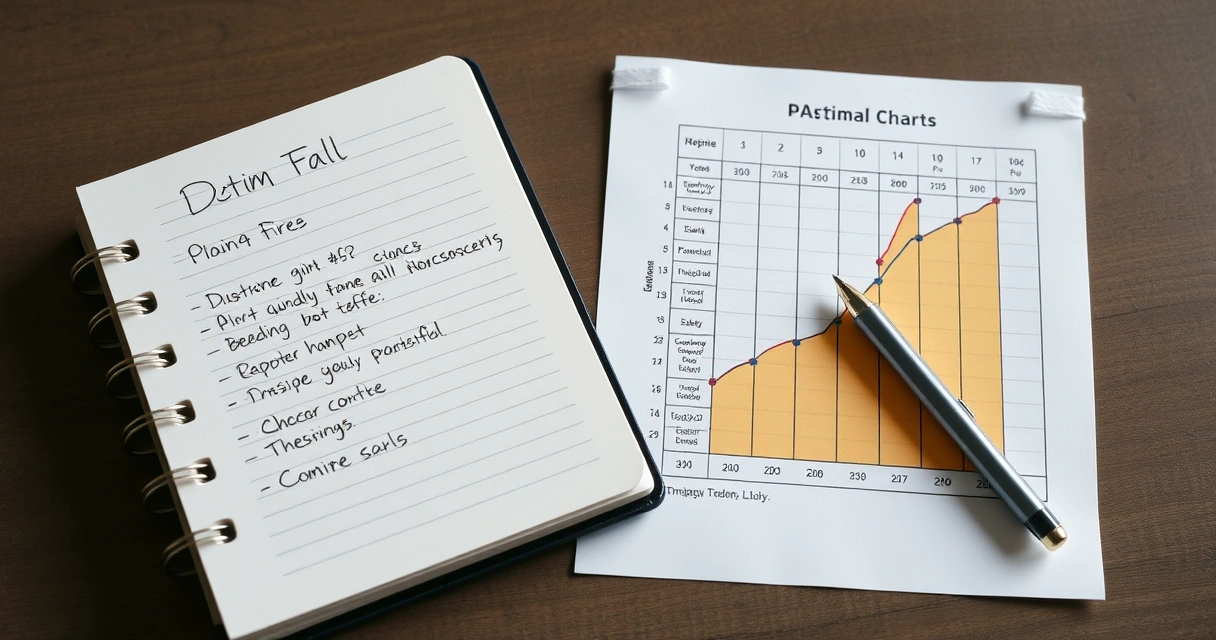 Caderno com anotações à mão ao lado de um gráfico impresso