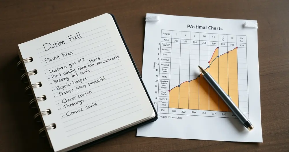 Caderno com anotações à mão ao lado de um gráfico impresso