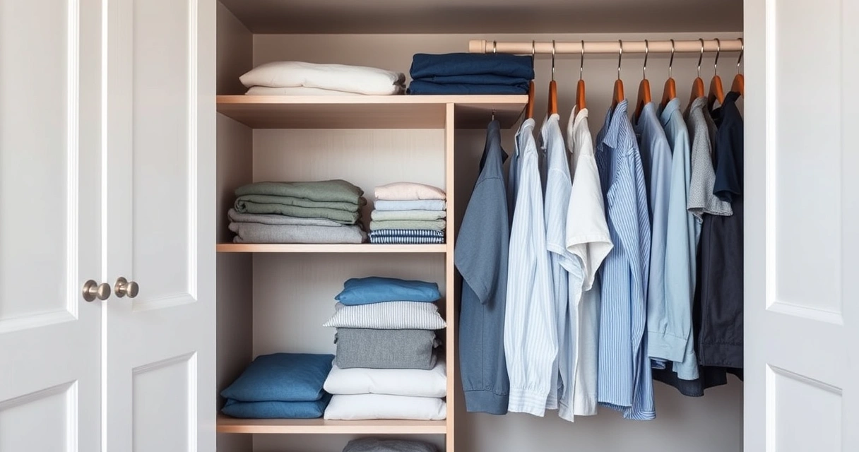 Roupas dobradas com cuidado dentro de um guarda-roupa aberto