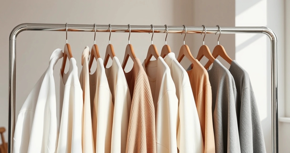 Arara com roupas de tons neutros num ambiente claro