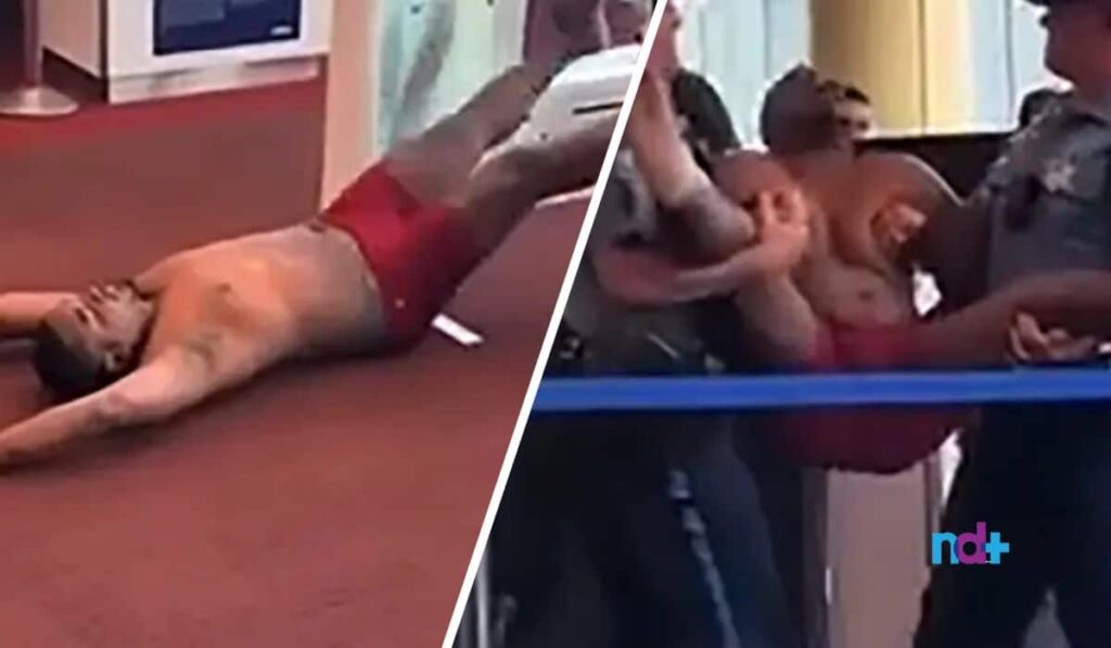 Homem faz striptease em aeroporto e surpreende passageiros Homem faz striptease em aeroporto e surpreende passageiros