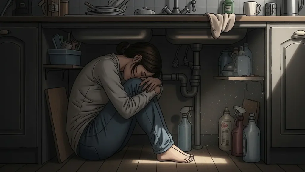 Mulher encontrada em estado de desespero embaixo da pia Mulher encontrada em estado de desespero embaixo da pia