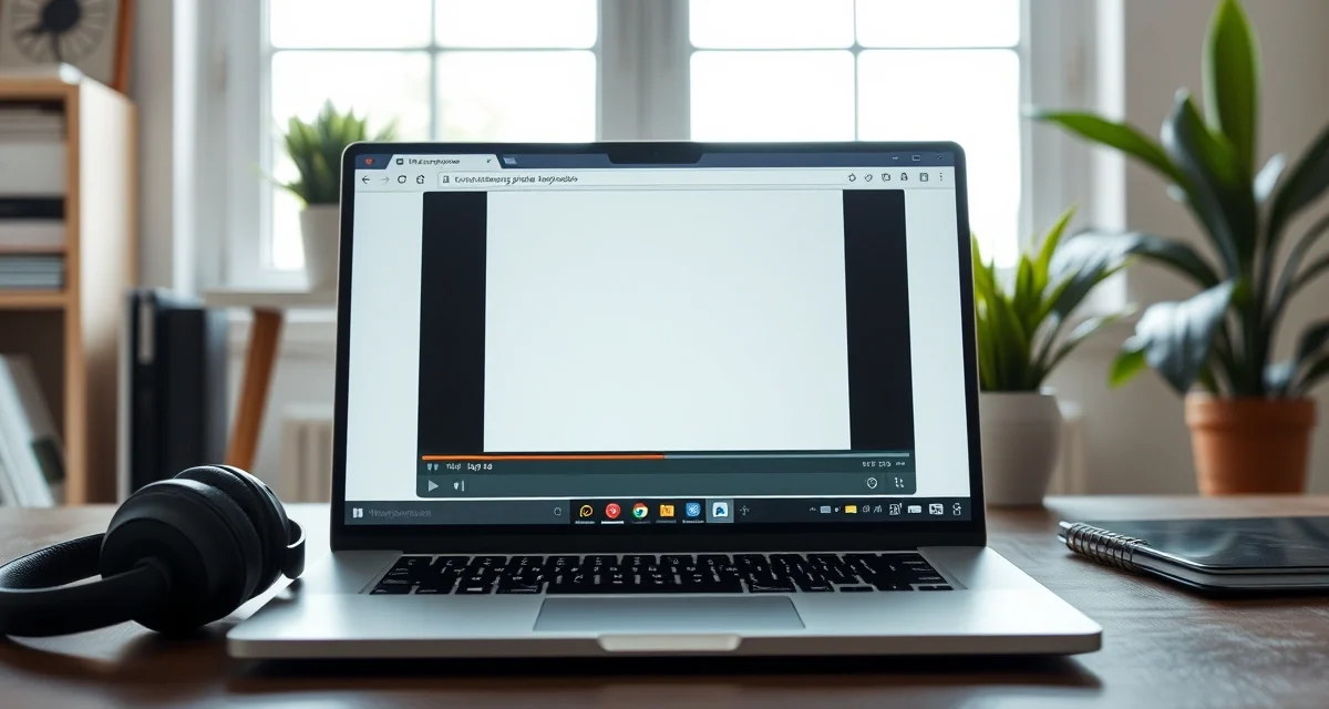notebook com navegador aberto exibindo player de vídeo